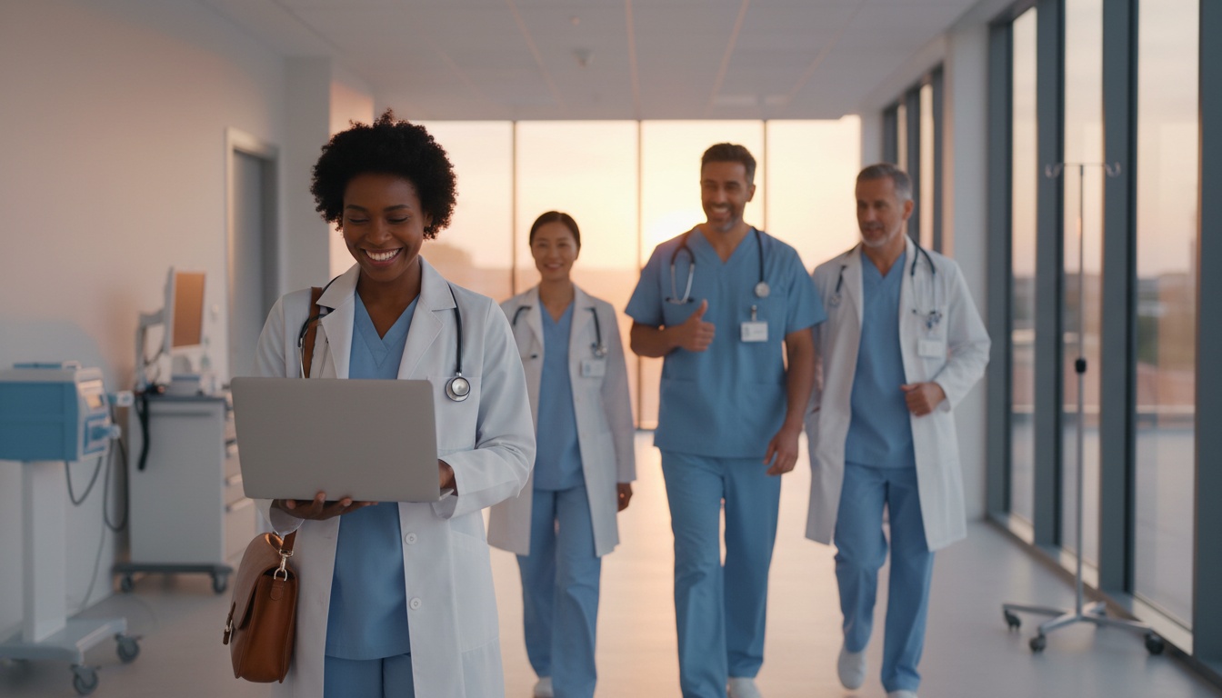 A professional leaving work peacefully