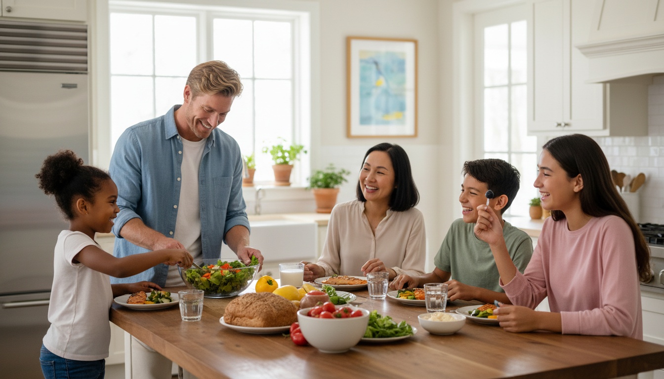 An American family eating healthy together
