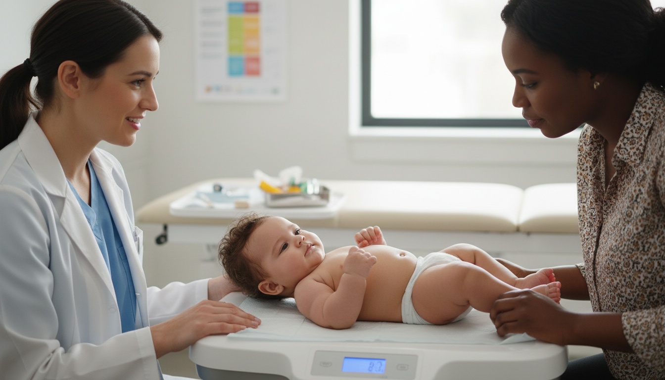 A baby being weighed at a check-up