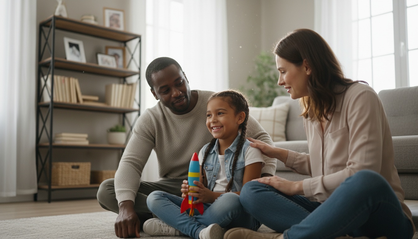 Parents calmly talking with their child