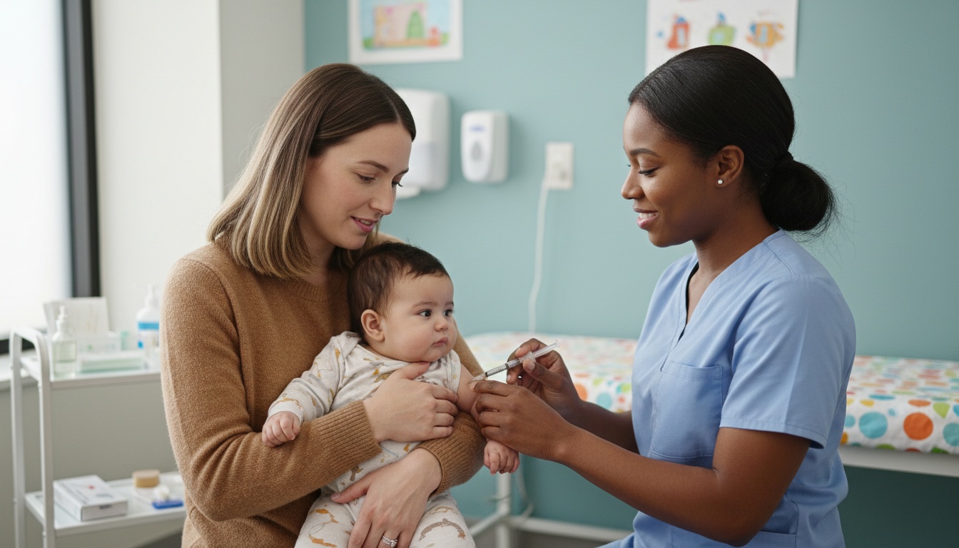 A nurse vaccinating a baby