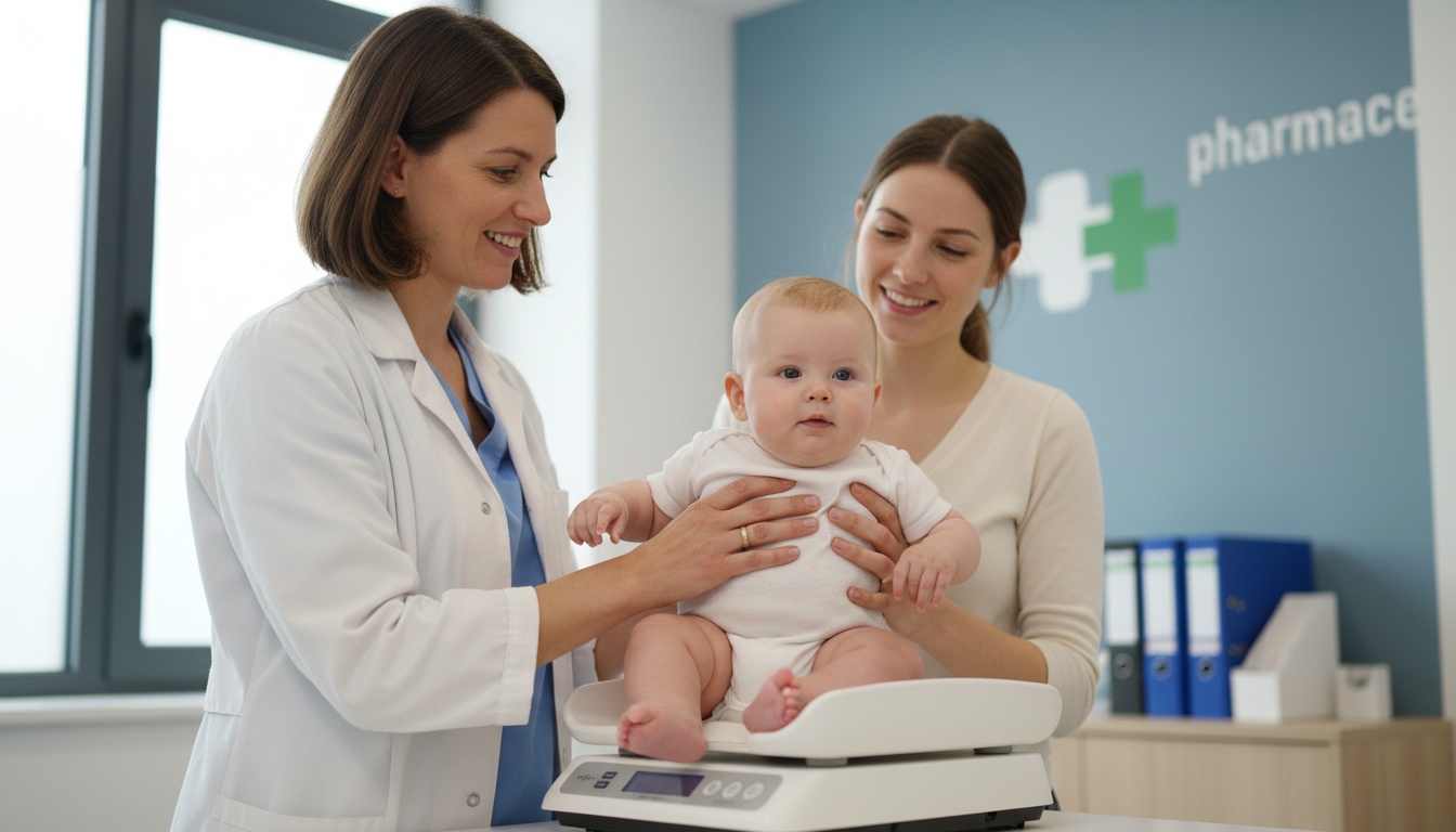 Un bébé pesé lors d'une visite médicale
