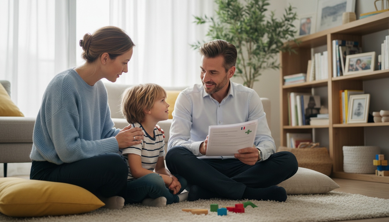Des parents discutant calmement avec leur enfant