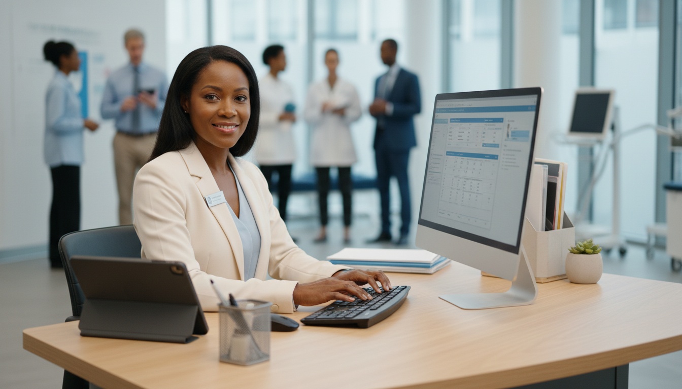 A medical secretary using modern digital tools