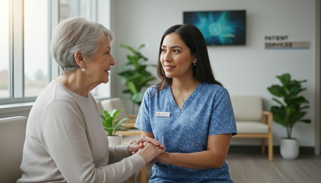 A medical secretary comforting an elderly patient