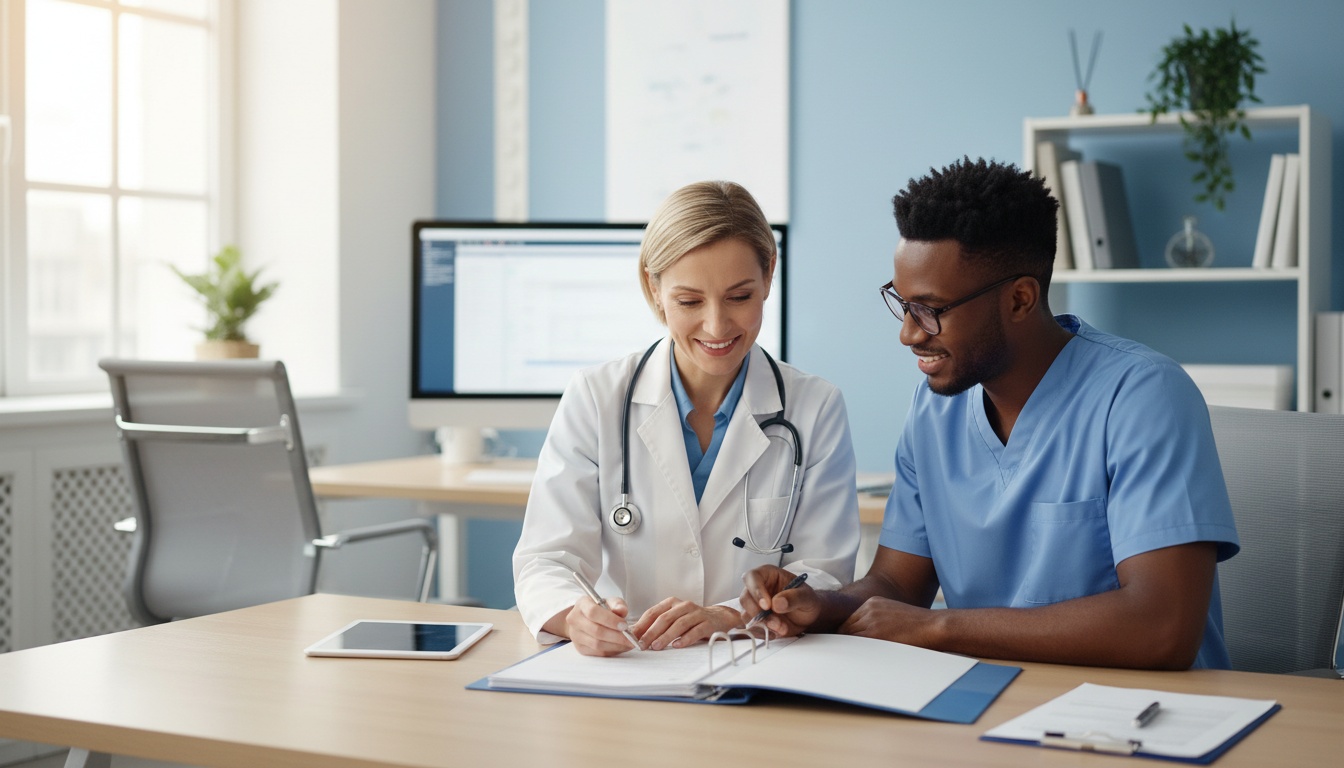 A secretary and doctor working as a team