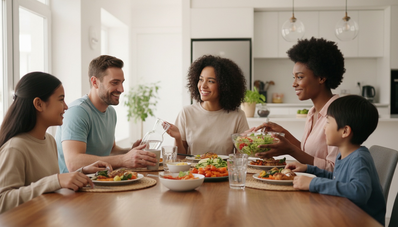 A family dining without phones