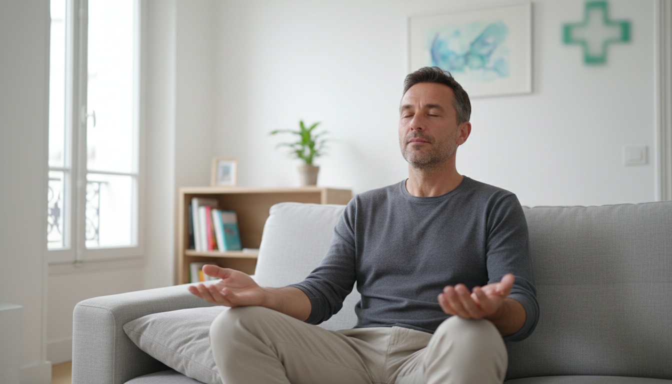 Un homme pratiquant la respiration profonde