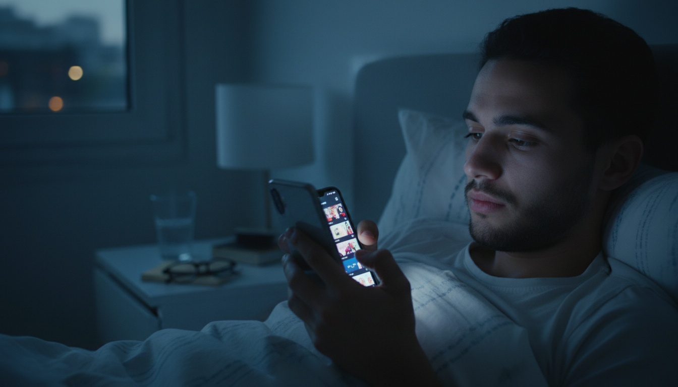 Une personne scrollant TikTok la nuit